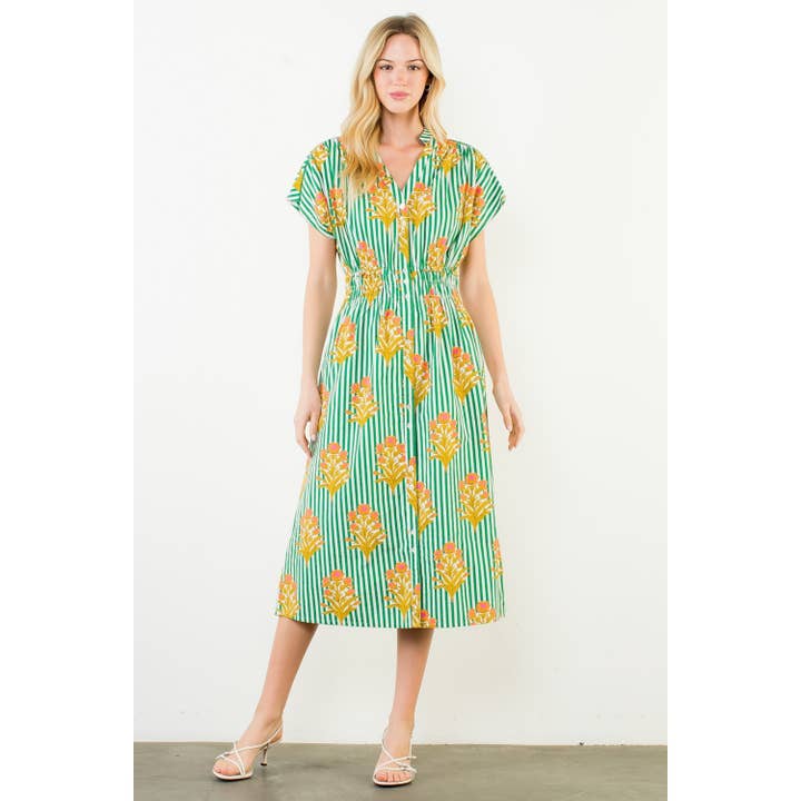 Robe à manches courtes à motif floral rayé pour la vente par THML