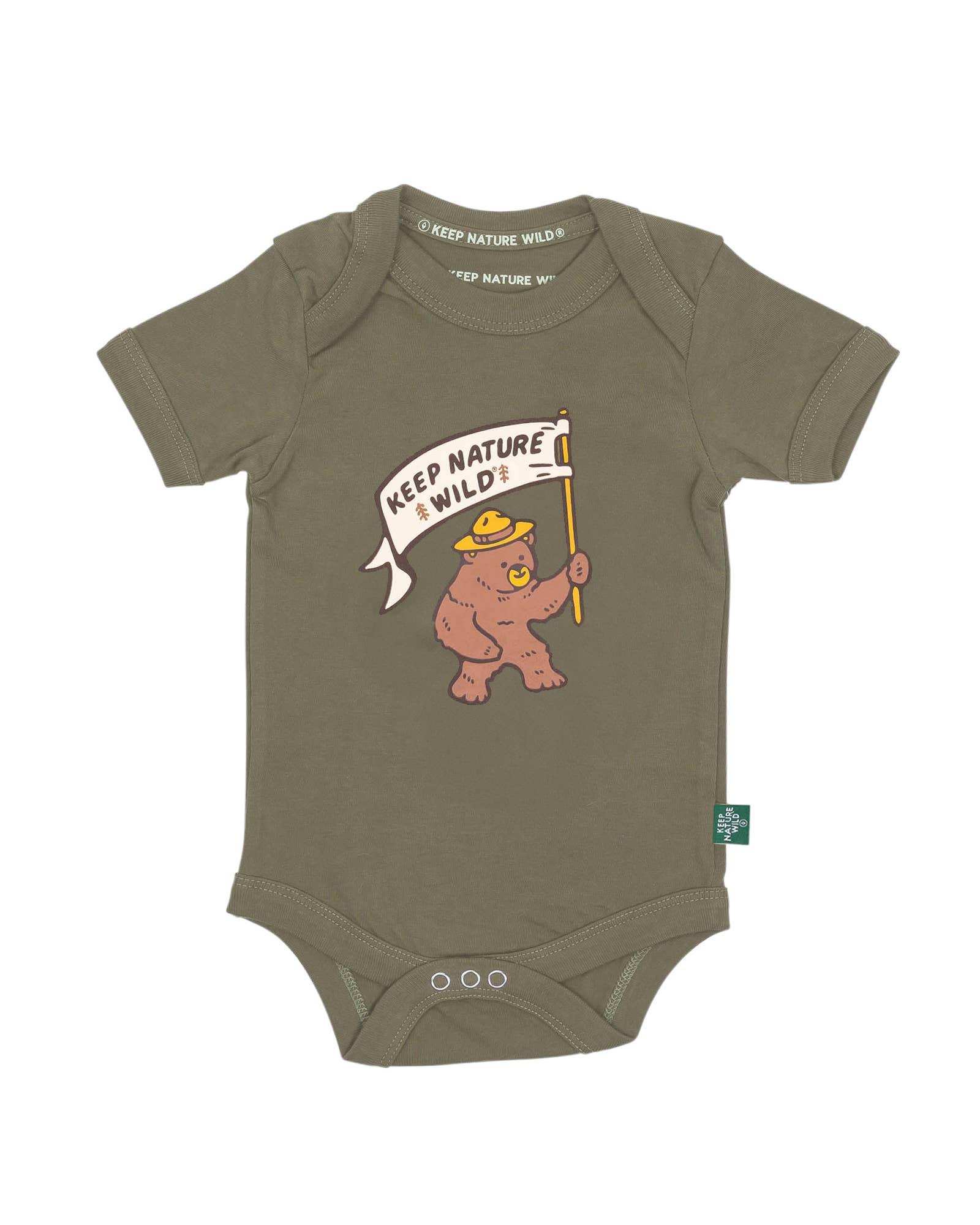 Keep Nature Wild - Wholesale Bodysuit (Non-Footed) - Baby - Happy Camper Bear Baby Bodysuit | Olive