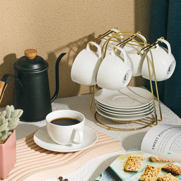 Brew To A Tea - Wholesale Theeservies - BTaT Elegante Witte Theekopjes Set van 6 - 6oz Porselein7