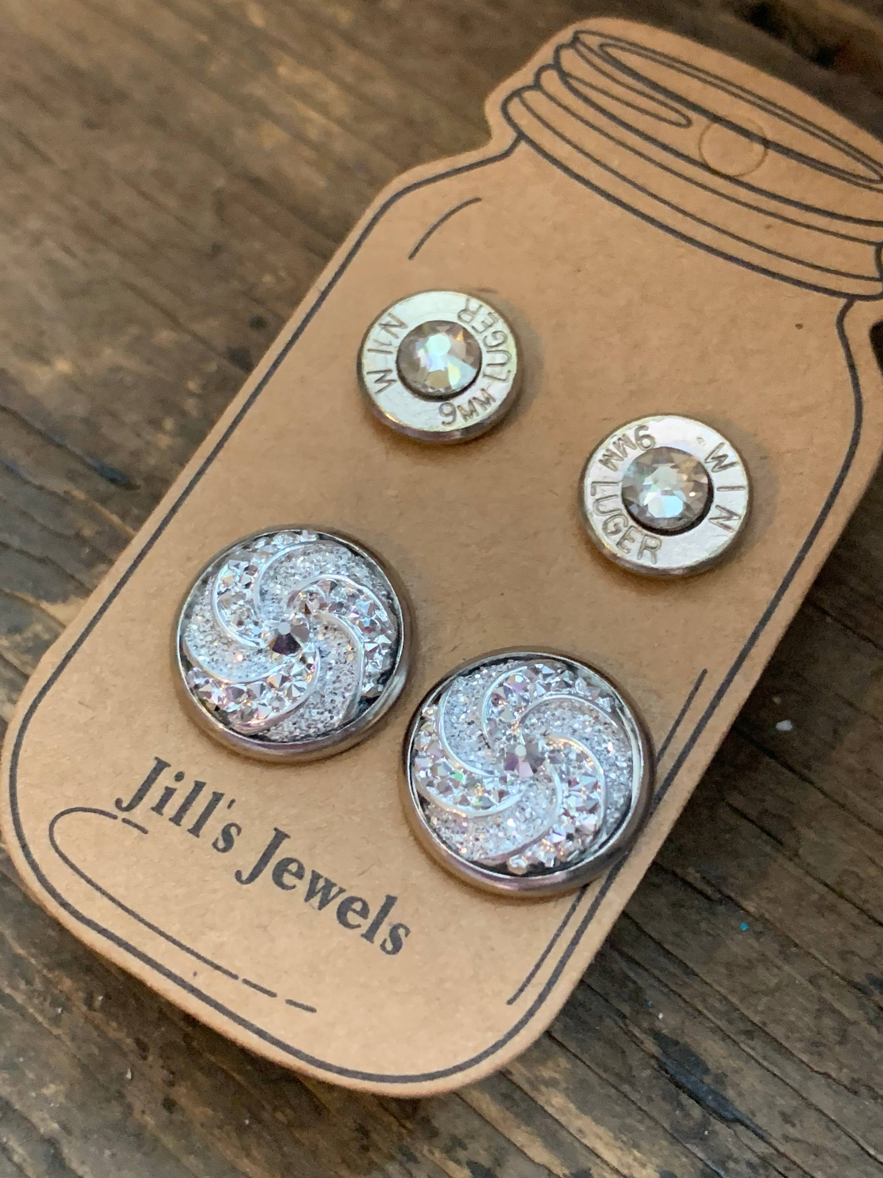 Jill's Jewels - Wholesale Jewelry Set - Silver Druzy Swirl 9mml Bullet Earring Set1