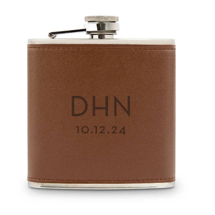Weddingstar Inc. - Wholesale Flask - Faux Leather Wrapped Metal Hip Flask - Modern Monogram4