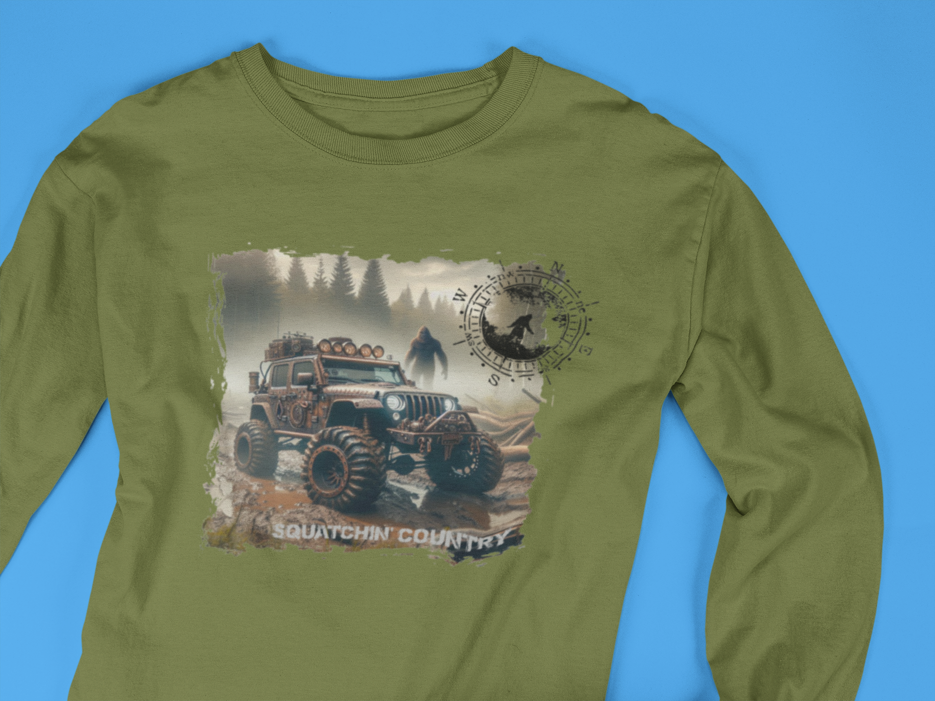 Squatchin’ Country - Wholesale T-Shirt (Graphic) - Men's - Rustic Bigfoot Jeepin Squatchin' Country t-shirt11