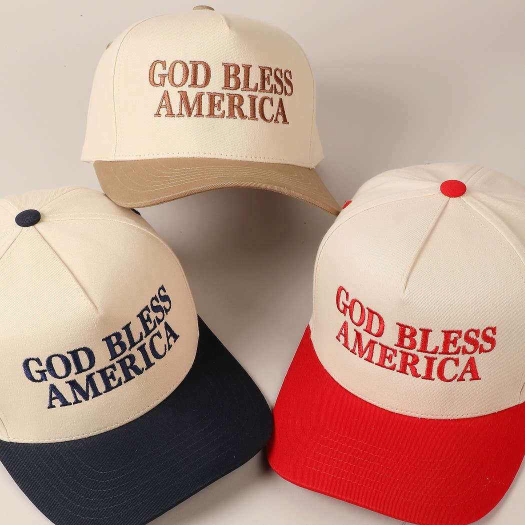 Fashion City - Wholesale Baseball Cap - Unisex - God Bless America Embroidered Two-Tone Canvas Cap32