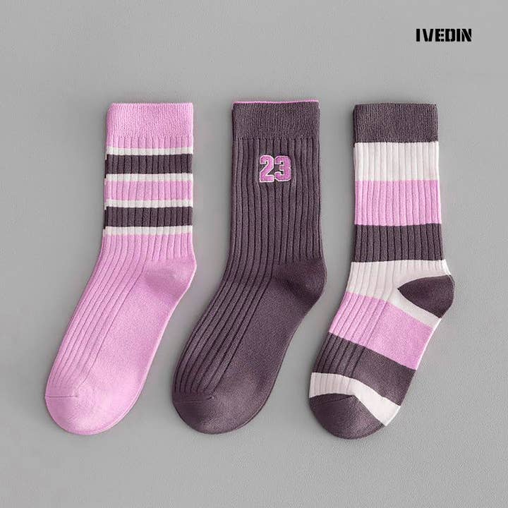 Ivedin - Wholesale Socks - Women's - High Cotton Lilac Sports Socks Packs for Women5