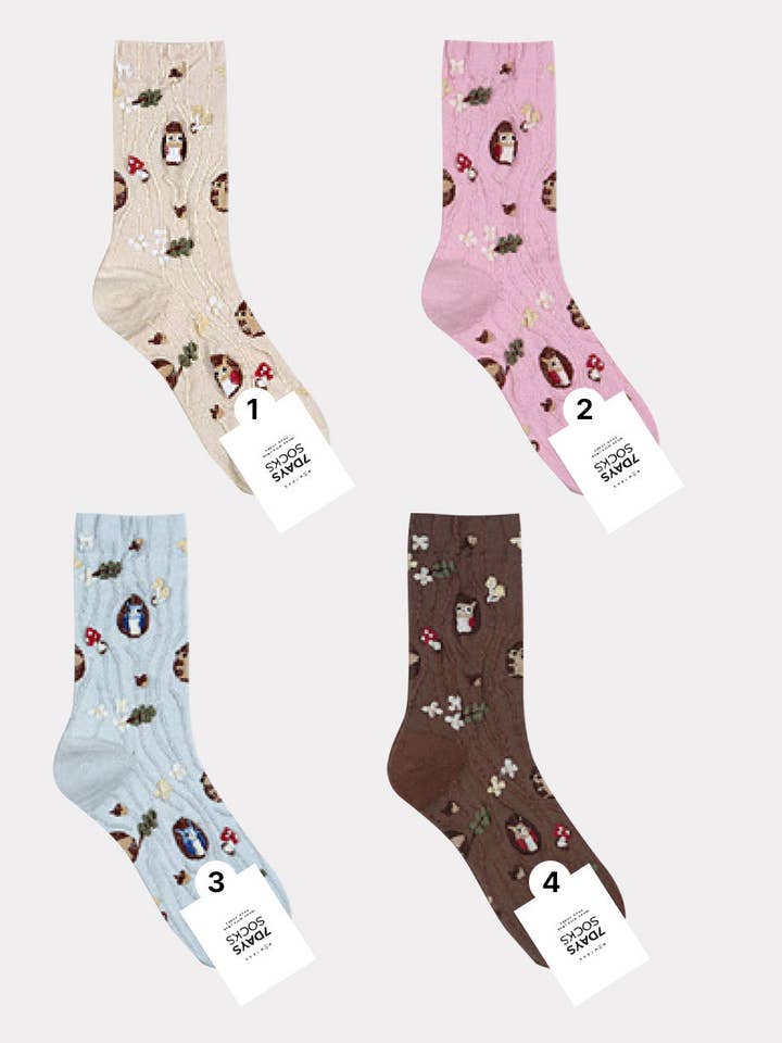 Chaussettes pour femmes en coton peigné motif hibou pour la vente par 7DAYSSOCKS