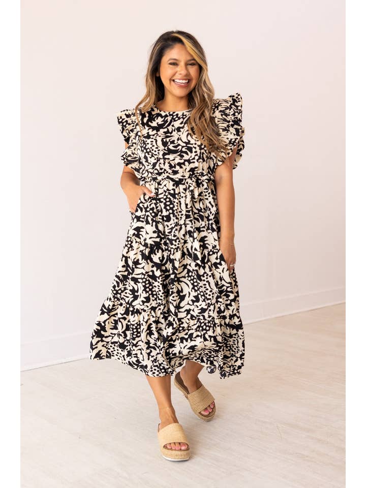 Beige and Black Abstract Dress for wholesale on Faire8