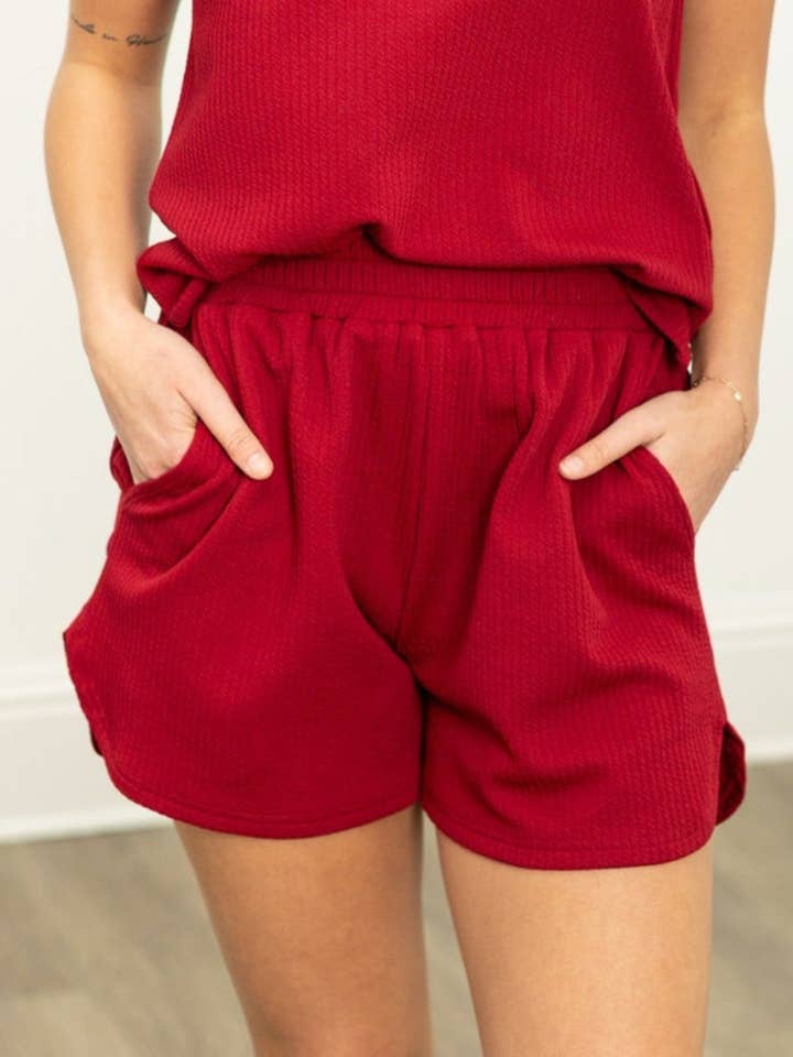 Maroon Knit Shorts for wholesale by GRACE+EMMA by Southern Grace