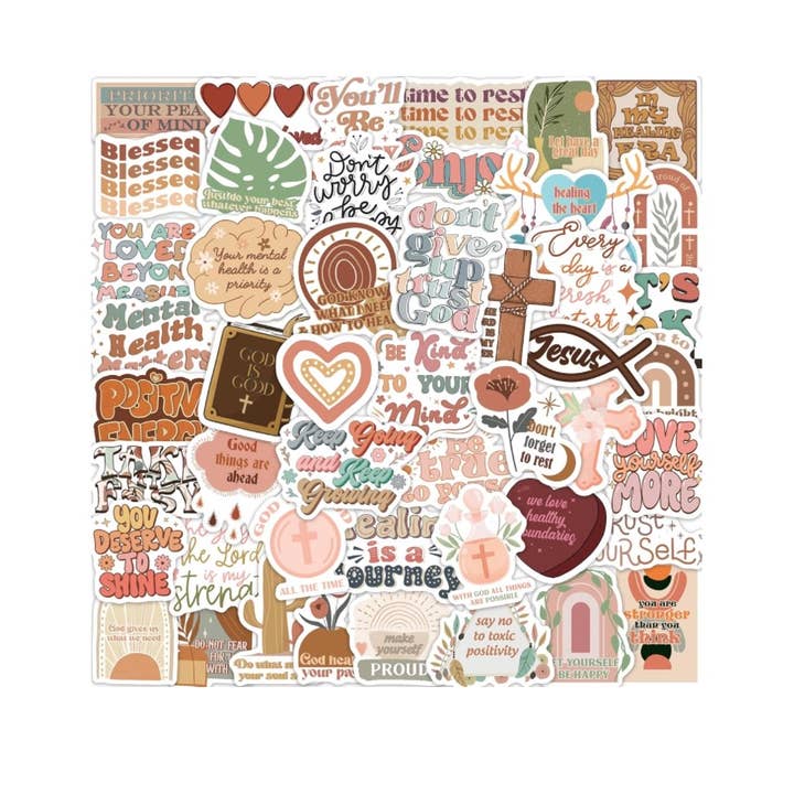 Cross and Crowns - Wholesale Sticker - Holographic Christian waterproof stickers