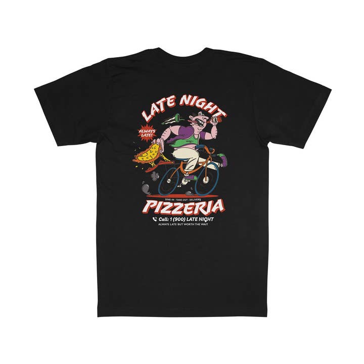 Late Night Pizzeria Organic Heavyweight T-Shirt Black for wholesale by Weekend Concept