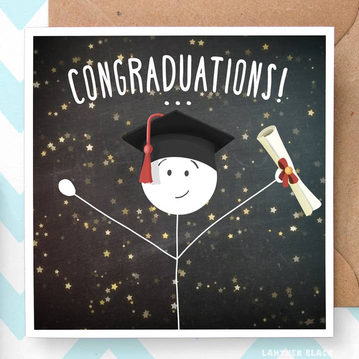 'Congraduations' Funny Congrats Graduation Greeting Card for wholesale by Lanther Black
