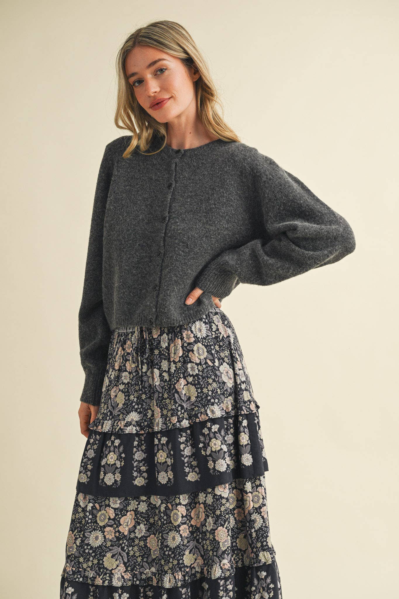 &MERCI - Wholesale Cardigan - Women's - LONG PUFF SLEEVE SWEATER CARDIGAN MSW1101816