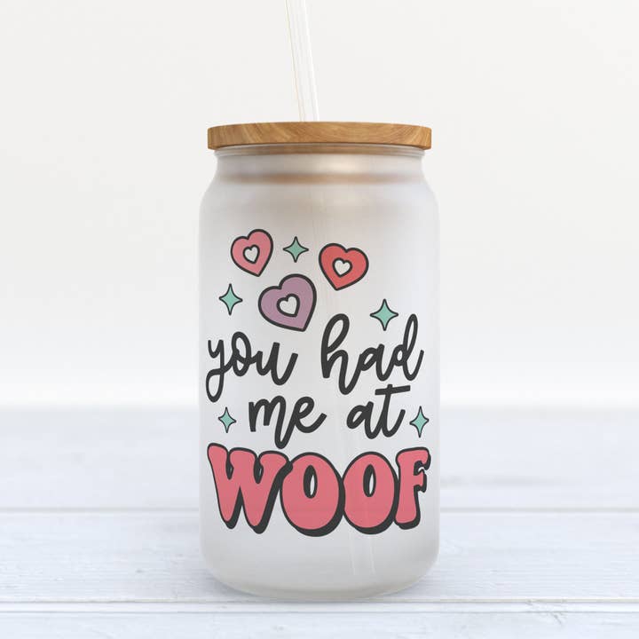 Woof Pet Dog Alla hjärtans dag frostat glasburk Tumbler för wholesale av Heart & Willow Prints