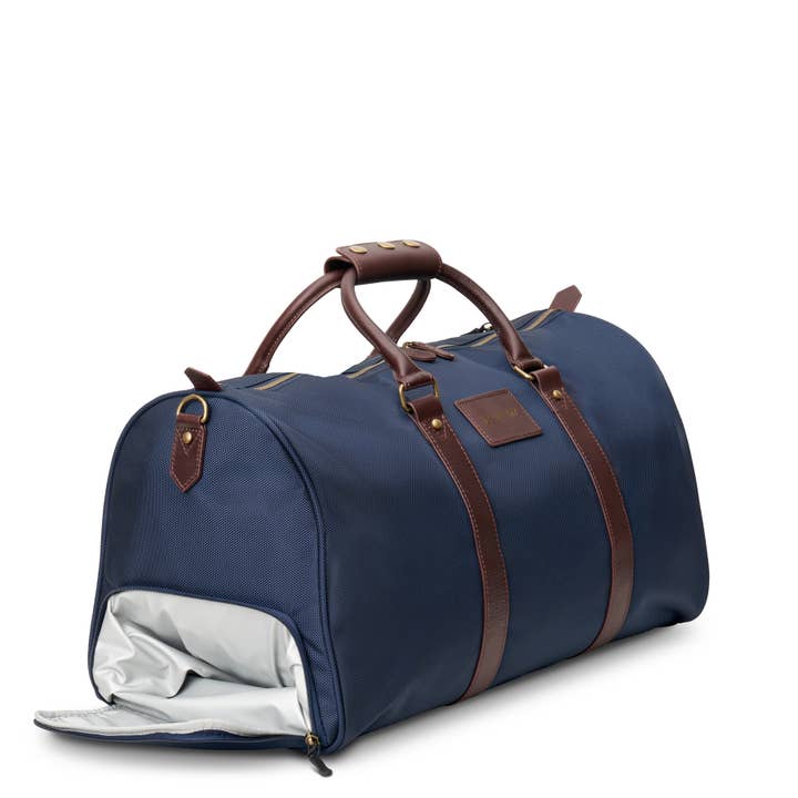 "Alex" Navy Nylon and Leather Duffle Bag (Personalizable) for wholesale by Boulevard