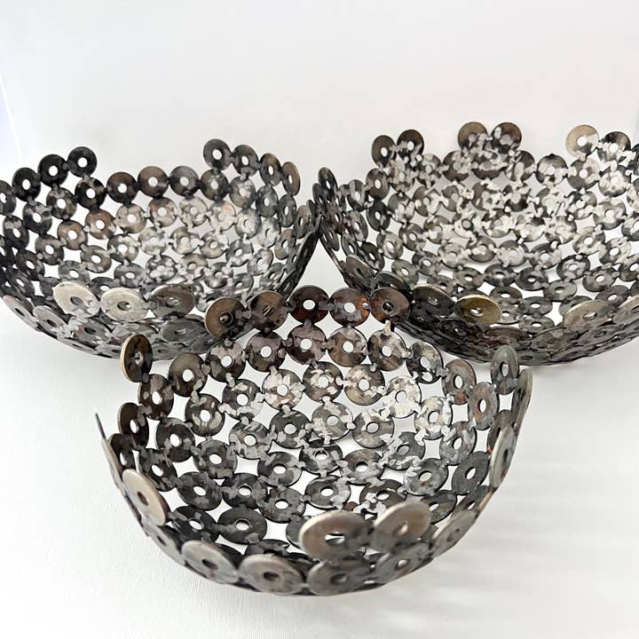 Rings Repurposed Metal Bowl - Small, Medium, Large for wholesale by Maka Maka Lifestyle