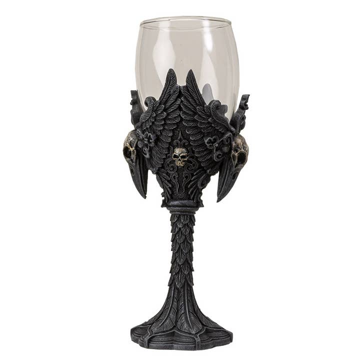 Pacific Trading - Wholesale Wine Glass - 15387 Raven Halloween Wine Goblet C/24