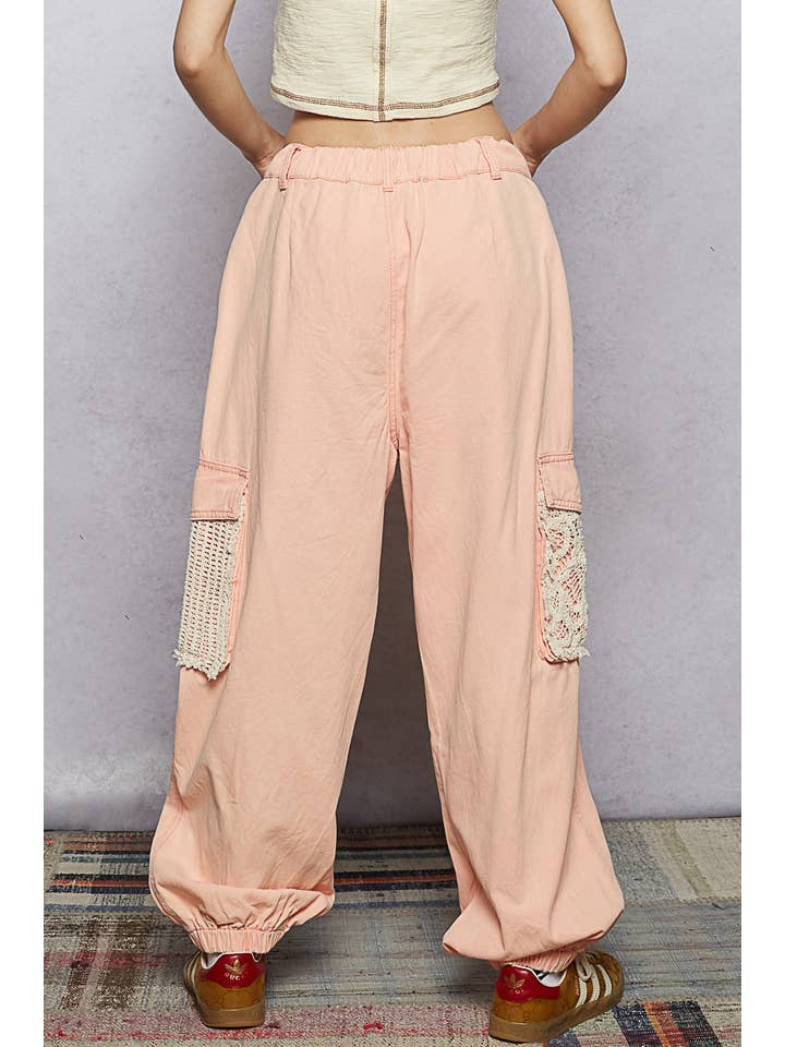 Pol Clothing - Wholesale Pants - Women's - Vintage Wash Crochet Patches Distress Jogger Pants SALE22