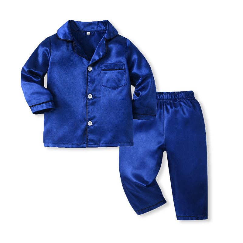 SALINA TRADING INC - Wholesale Sleepwear Set - Kids - Kids Toddler Boys Solid Color Satin Long Sleeve Pajamas Set4