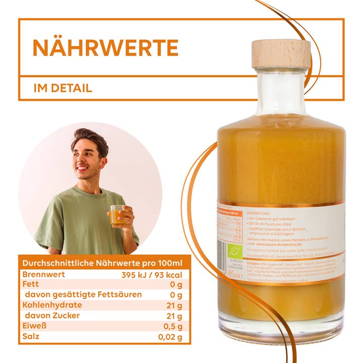 Poura – Großhandel Alkoholfreier Aperitif/Mocktail – Poura Premium BIO Ingweressenz 495ml