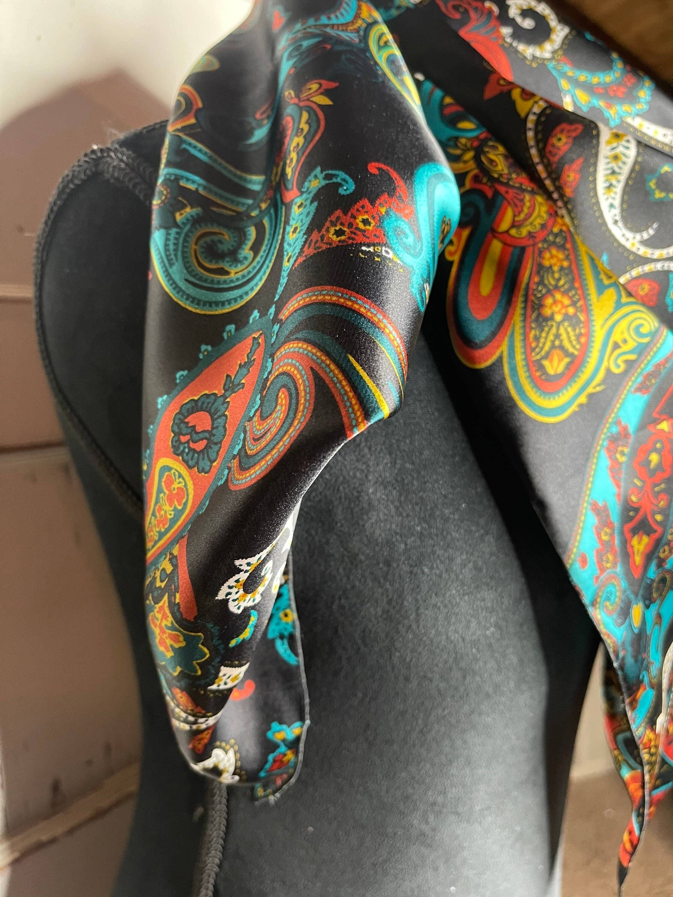 Rainyday Homemade – Cachecol - Mulher por atacado – Paisley Wild Rag, Charmeuse Satin, Teal Paisley, Extra Large Wild Rag, Ranch Life, Cowboy Life, Cowgirl Life6