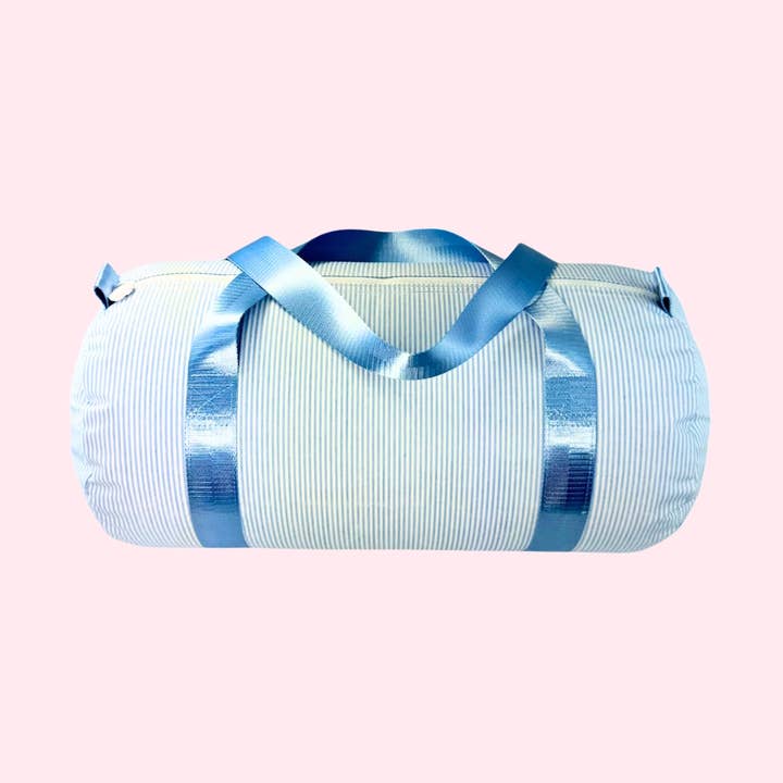 Baby Blue Preppy Stripe ~Glossy~ Baby Duffel | Mint for wholesale by Mint
