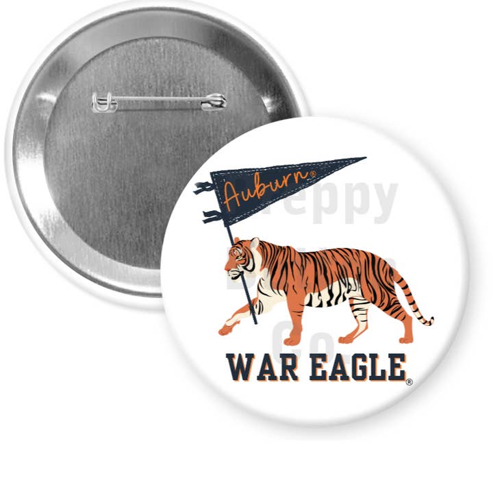 Preppy Button Co. LLC. - Wholesale Lapel Pin/Button - "Vintage Tiger with Auburn Pennant" Gameday Button