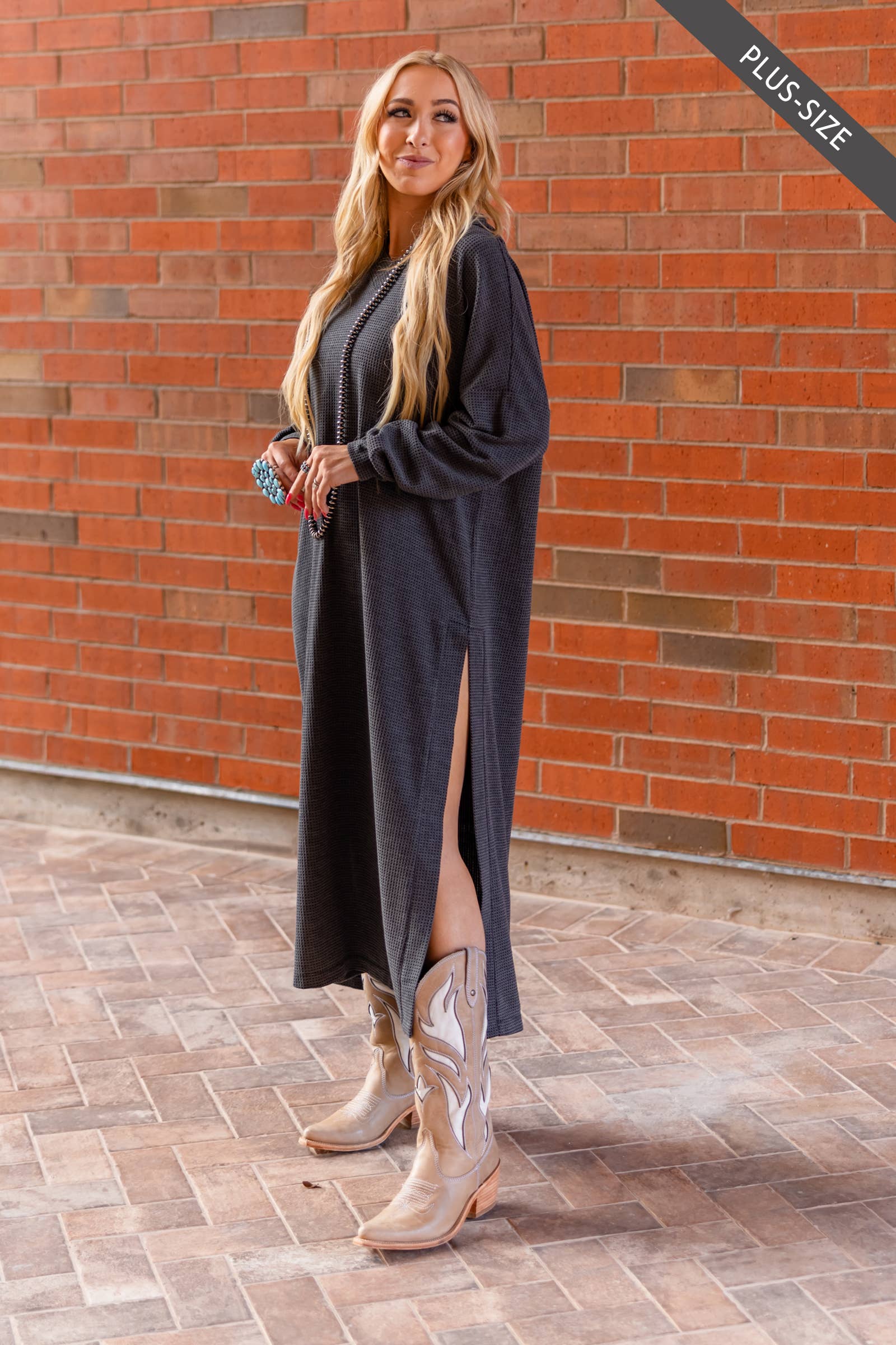 Dear Scarlett - Wholesale Dress - Women's - PLUS SIZE Waffle Knit Thermal Duster44