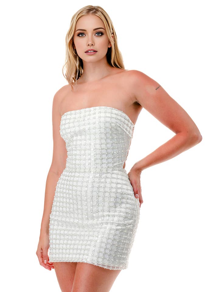 Lovesome - Wholesale Dress - Women's - CD30345: STRAPLESS BEADED LACE UP MINI DRESS2