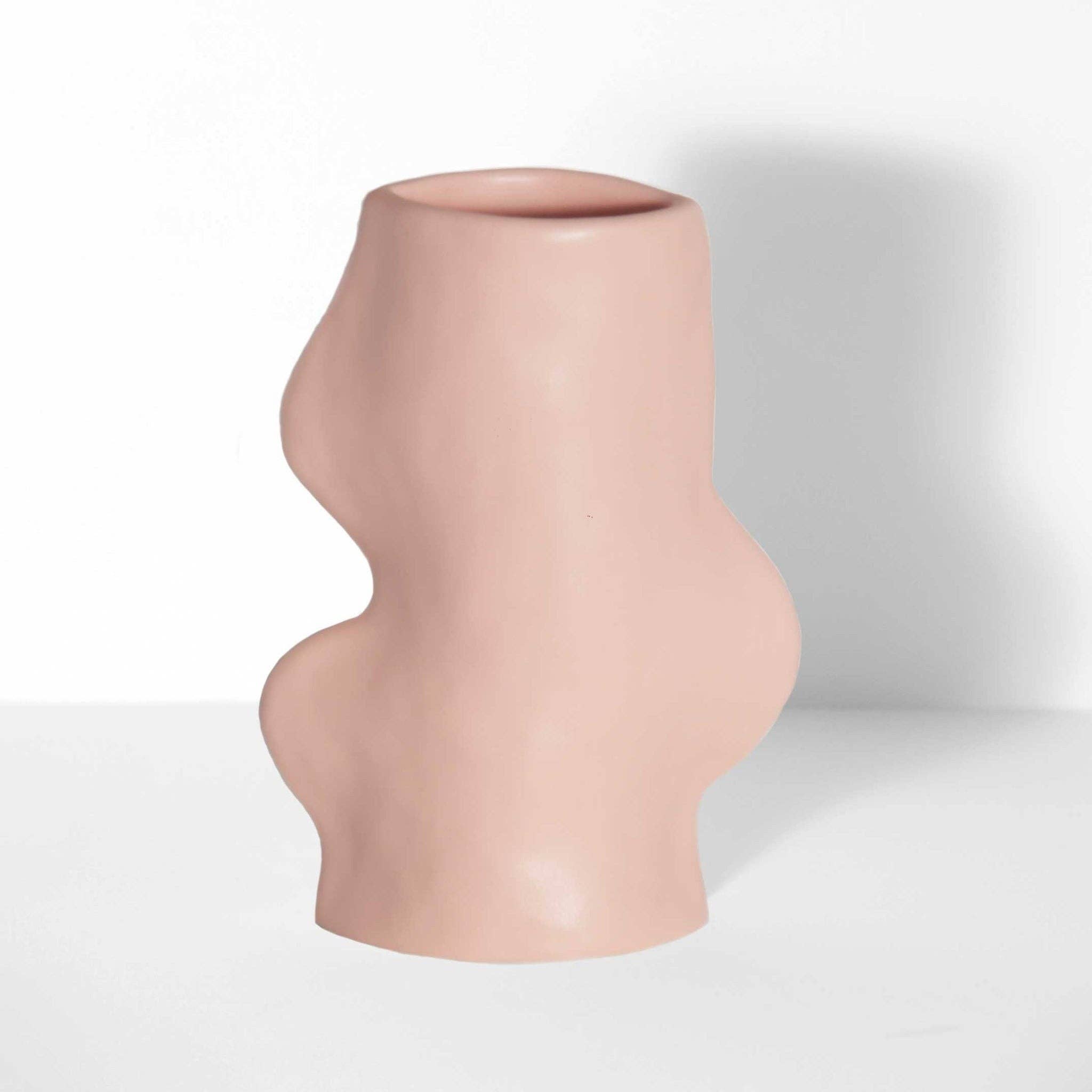 Oasis of Life - Vente Vases - Fluxo Vase en céramique moyenne rose – Vase fait main du Portugal 10x6x17cm – Vase décoratif moderne en céramique – Emballage FSC – Accessoire d'intérieur élégant
