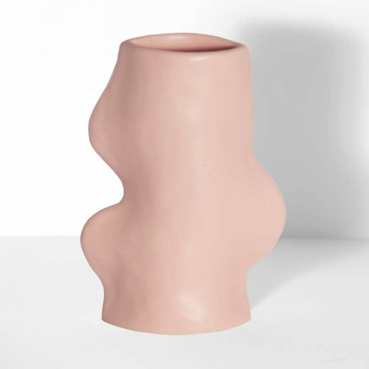 Oasis of Life - Vente Vases - Fluxo Vase en céramique moyenne rose – Vase fait main du Portugal 10x6x17cm – Vase décoratif moderne en céramique – Emballage FSC – Accessoire d'intérieur élégant0