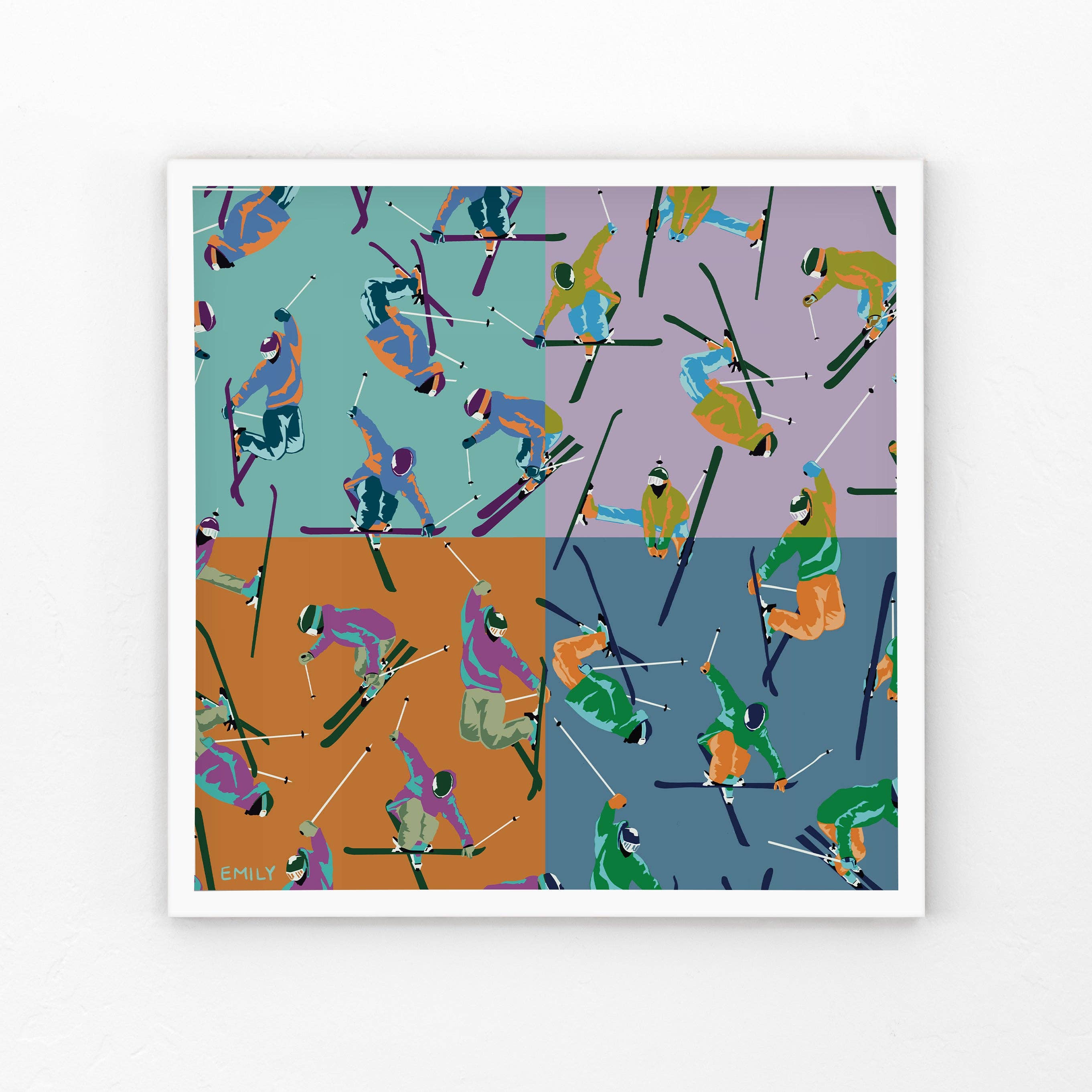 Emily Miquelon Art - Wholesale Art Print - Patchwork Skiers Print1