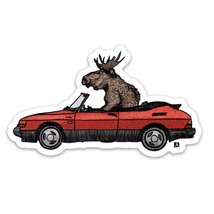 Autocollant en vinyle Moose Driving A Vintage Saab 900S inactif pour la vente par Bellavance Ink