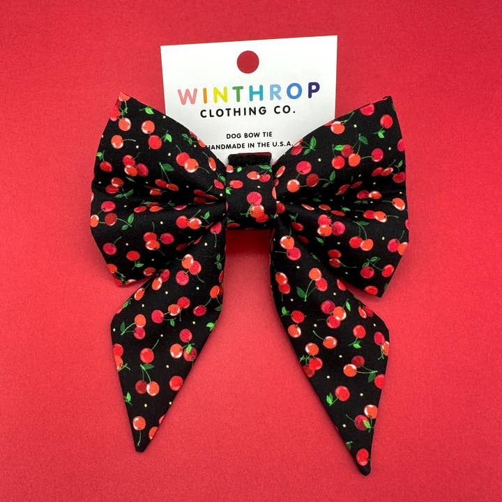 Mon Cheri Cherry Sailor Dog Bow - Black for wholesale by Winthrop Clothing Co.