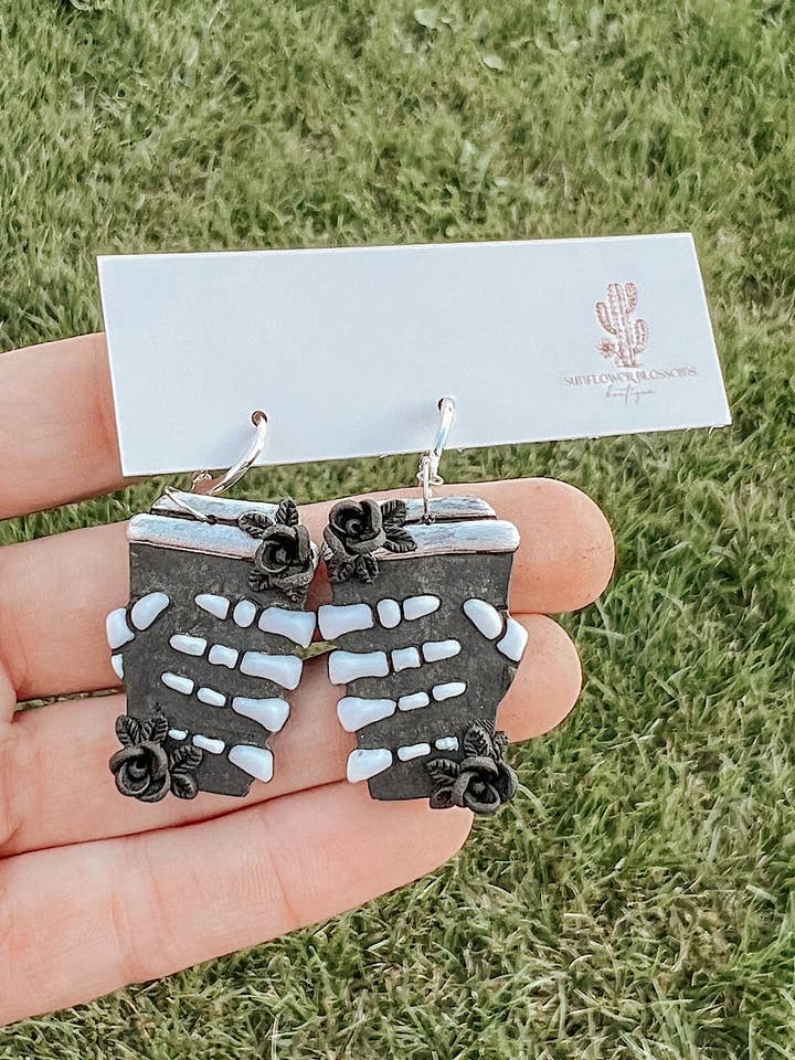 Skeleton Latte Dangle Earrings, Edgy Jewelry for wholesale by Sunflower Blossoms Boutique