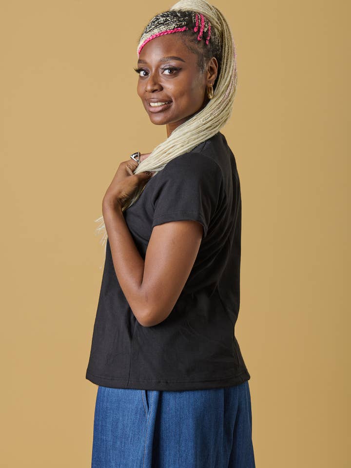 Mia T-Shirt - Black V Neck for wholesale by Alice Alexander