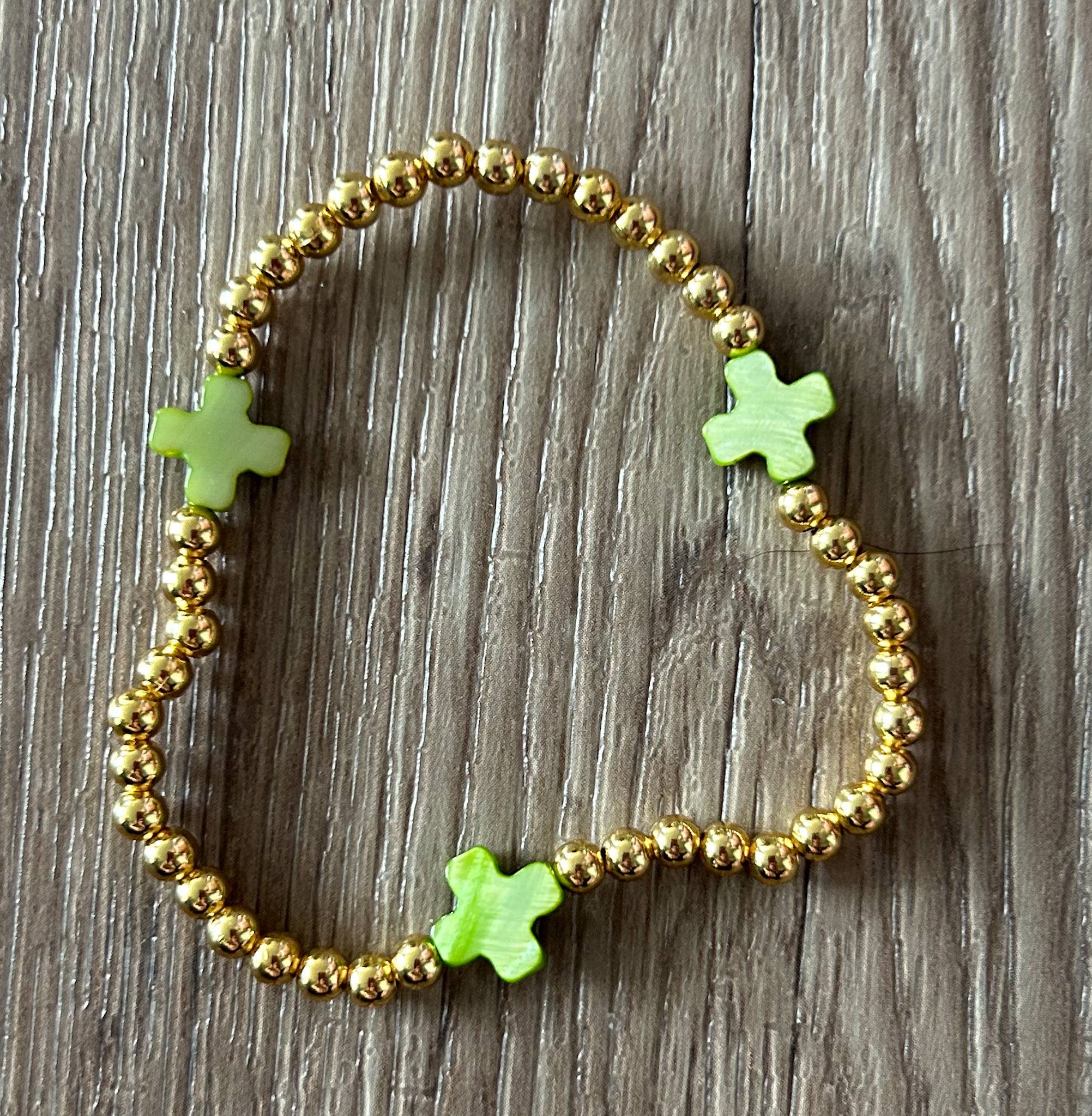 JILLIAN INK LLC - Wholesale Beaded Bracelet - Gold with Colored Cross Beaded Stretch Bracelet6