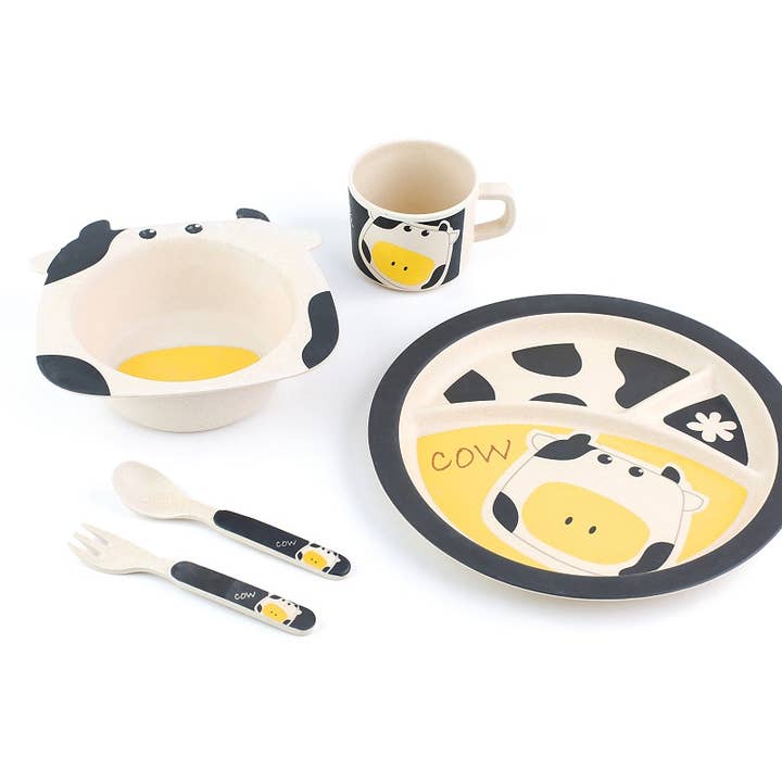 Peterson Housewares & Artwares - Wholesale Dinnerware Set - Kids & Baby - Cow - 5pcs Kids Dinnerware Set
