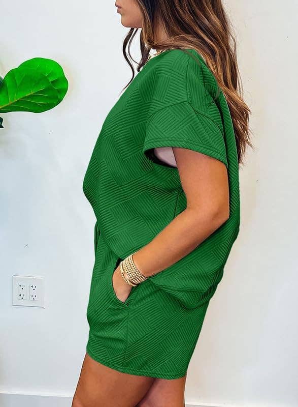 Rosa Clothing - Wholesale Top & Short Set (NOT Loungewear) - Women's - Crewneck Short-Sleeved Top Textured Stylish Shorts Set18