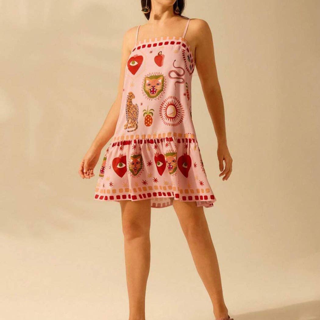 Funkyrel® Atzbranding Limited - Vente Robe – femme - Troposa - Robe Mini Rose à Bretelles - Ludique & Chic1