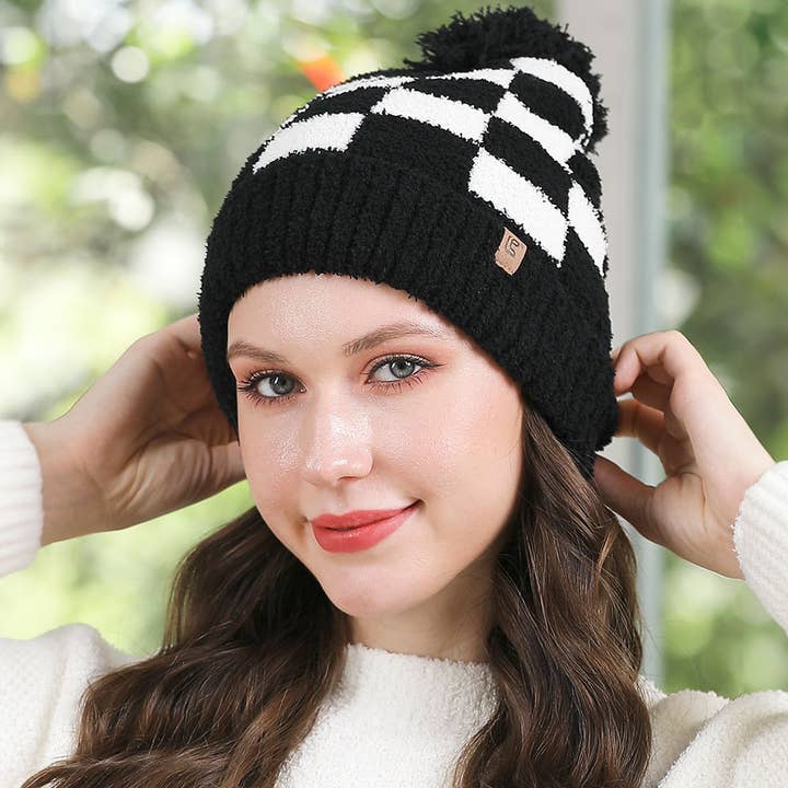 Sensibling Corp. - Wholesale Beanie - Women's - Checkered Beanie with Pom Pom11