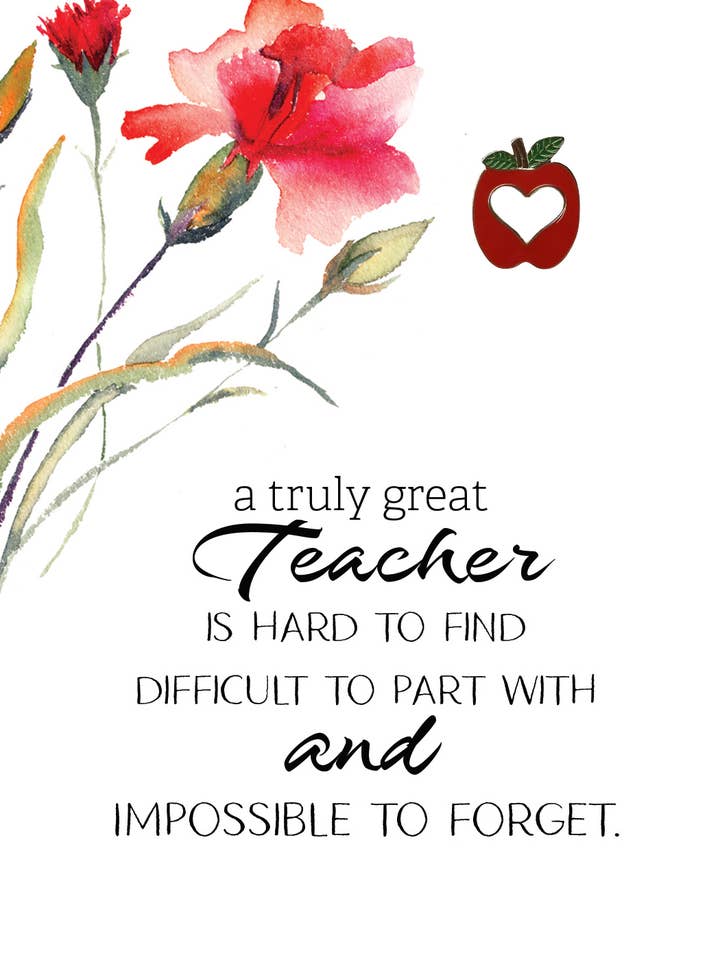 a truly great Teacher: Poem Card with Apple Enamel Pin for wholesale by Angel Sayings