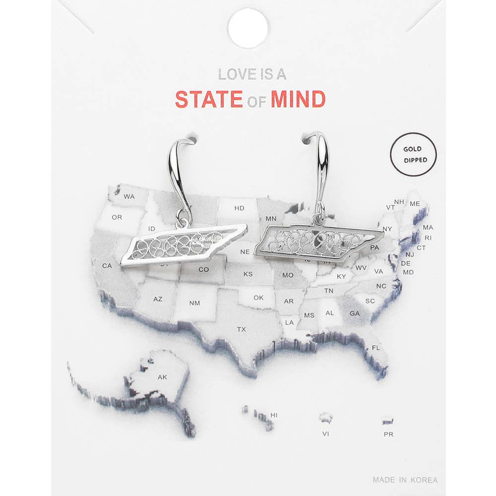 Sensibling Corp. - Wholesale Dangle Earrings - Gold Dipped Tennessee State Earrings2