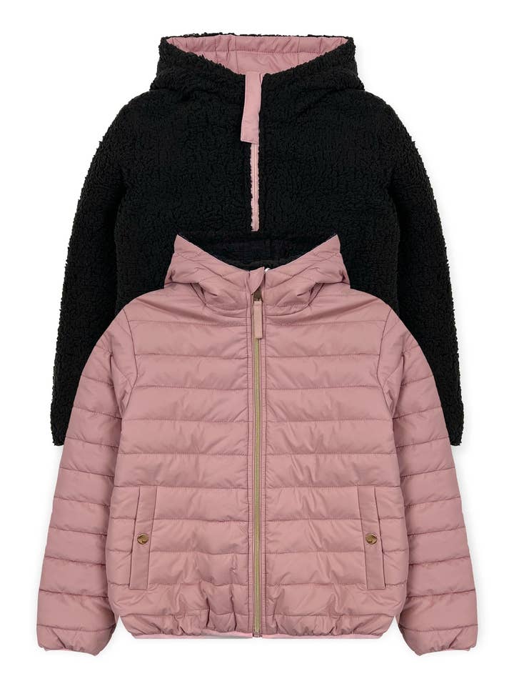 Chase USA International - Wholesale Puffer Jacket - Kids - Girls' Reversible Jacket With Sherpa Lining #973