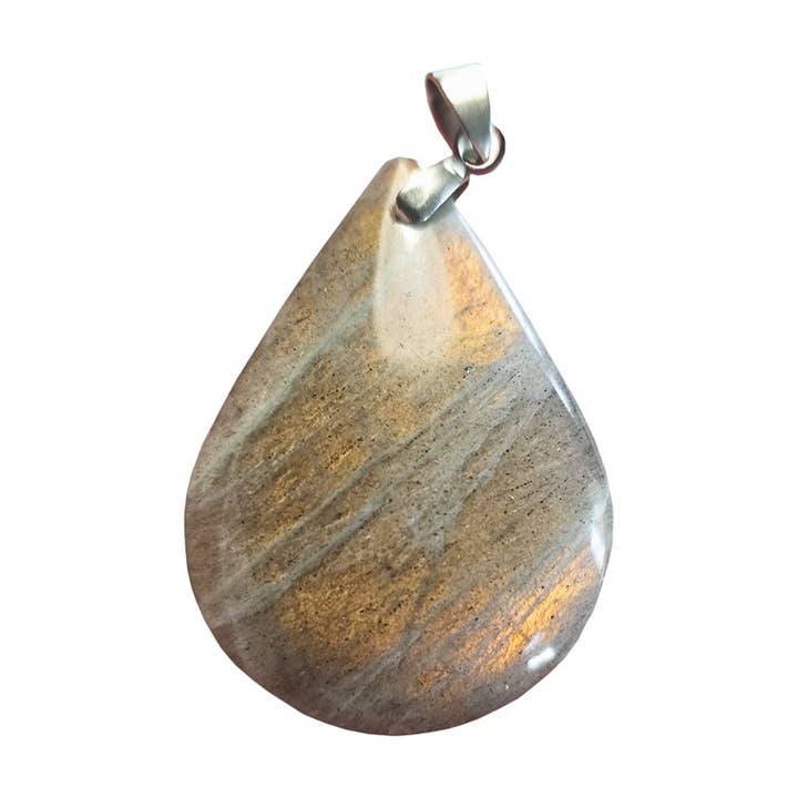 Colgante de labradorita gris con reflejos anaranjados en forma de gota de 3,5 cm para venta al por mayor de Artisans de Madagascar