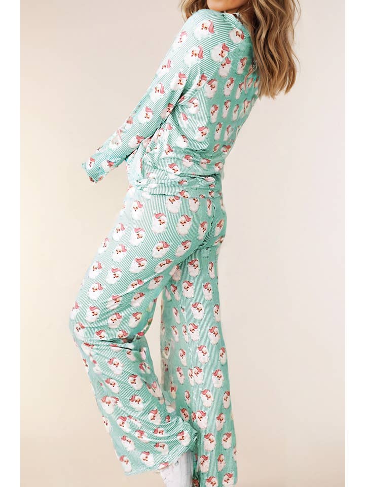LA Society - Wholesale Lounge Set - Women's - Santa Claus Striped Print Loose Fit Two Piece Lounge Set