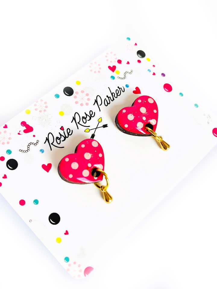 llamativos pendientes en forma de corazón, pendientes rosas, pendientes coloridos para venta al por mayor de Rosie Rose Parker