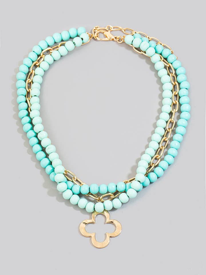 Collier de perles en bois superposé avec pendentif en forme de trèfle pour la vente par anbfashion