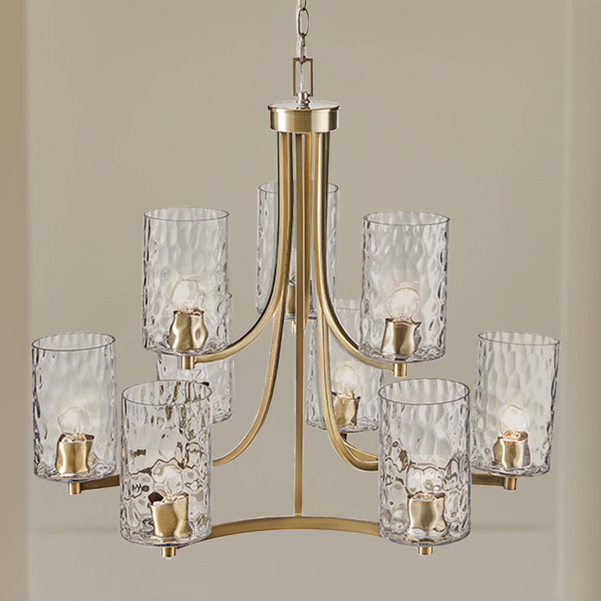 Olliix - Wholesale Chandelier/Hanging Light - 9-light Round Tiered Textured Glass Shades Chandelier2