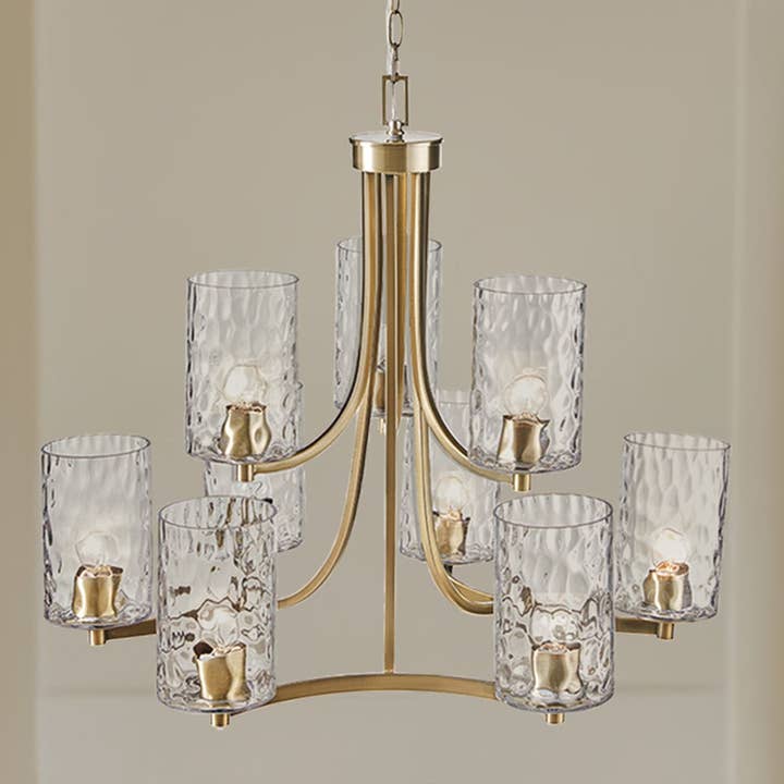 Olliix - Wholesale Chandelier/Hanging Light - 9-light Round Tiered Textured Glass Shades Chandelier2