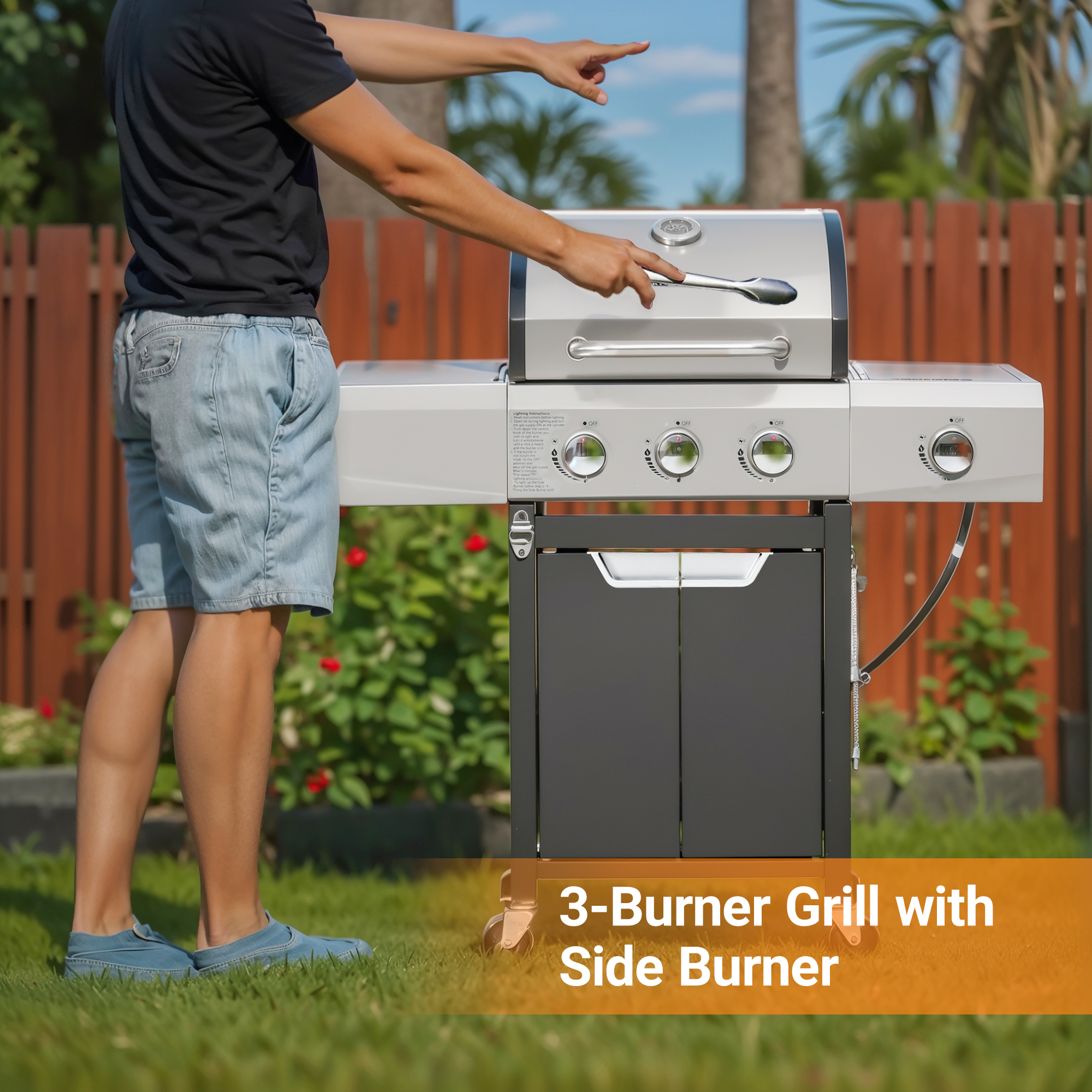 39F Inc. - Wholesale Outdoor Grill Tools - 3-Burner Stainless Steel Propane Gas Grill with Side Burner6
