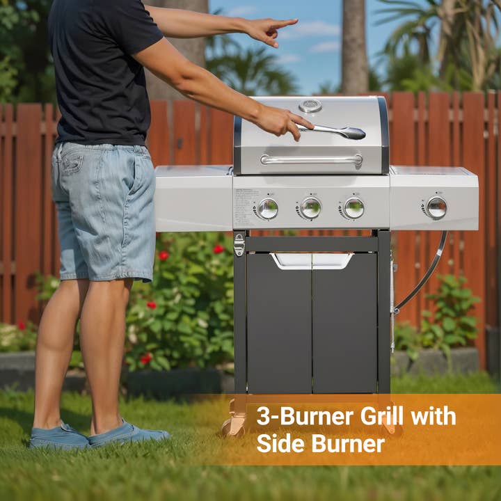 39F Inc. - Wholesale Outdoor Grill Tools - 3-Burner Stainless Steel Propane Gas Grill with Side Burner6